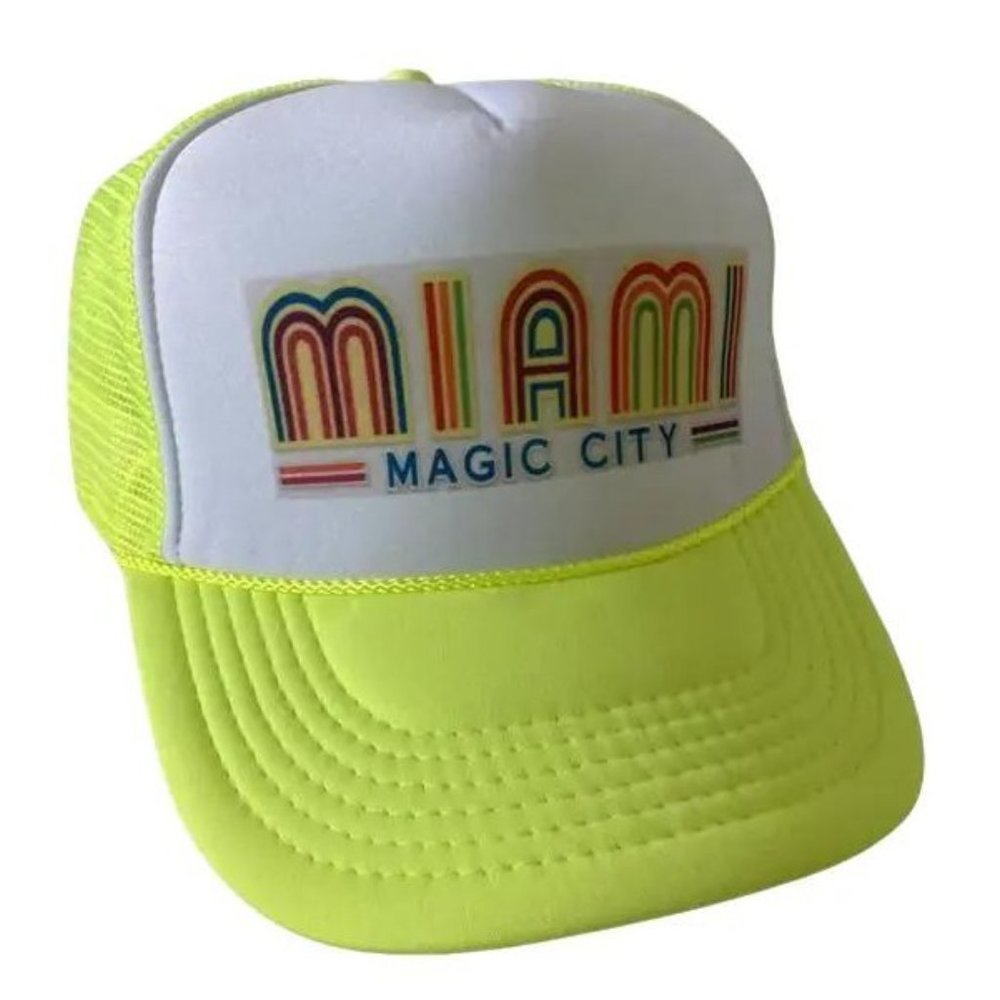 Retro Party Hat Beach Vibes Miami Beach Trucker Hat Adjustable snapback Hat Neon